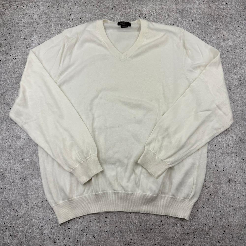 Brooks Brothers 346 Supima Cotton V Neck Lightweight Sweater White Mens Large